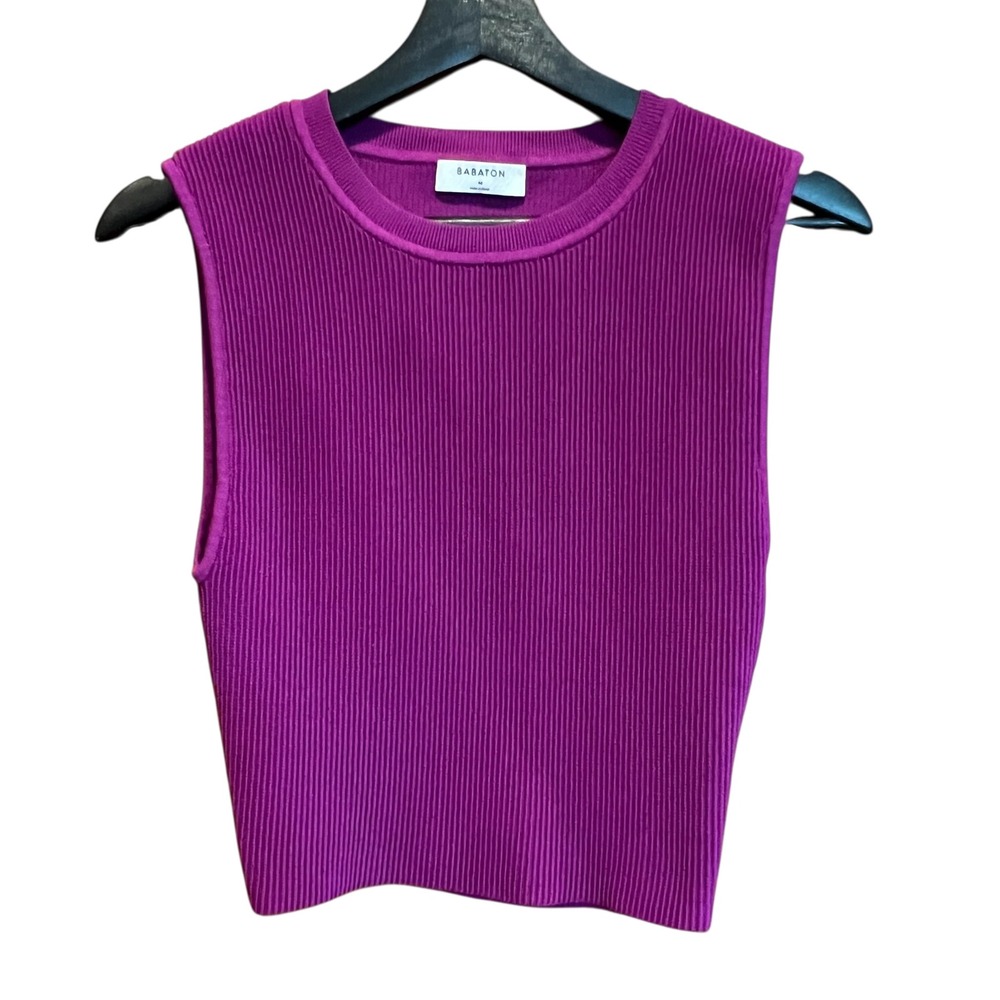 Aritzia Babaton Ribbed Knit Tank Top Crop Sleeveless Purple‎ Magenta Medium